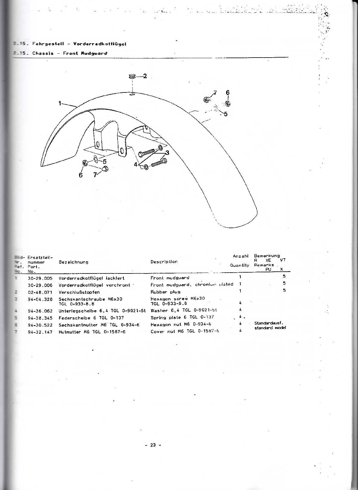 Katalog MZ 150 ETZ, MZ 125 ETZ - 2.15. Chassis - Front Mudguard