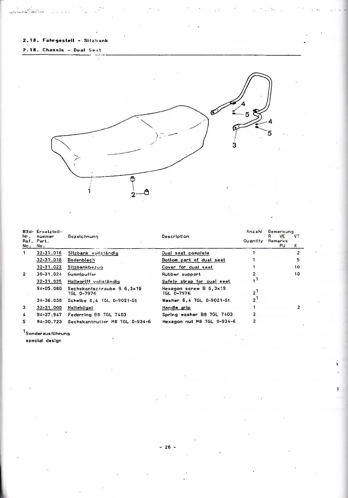 Katalog MZ 150 ETZ, MZ 125 ETZ - 2.18. Fahrgestell - Sitzhank