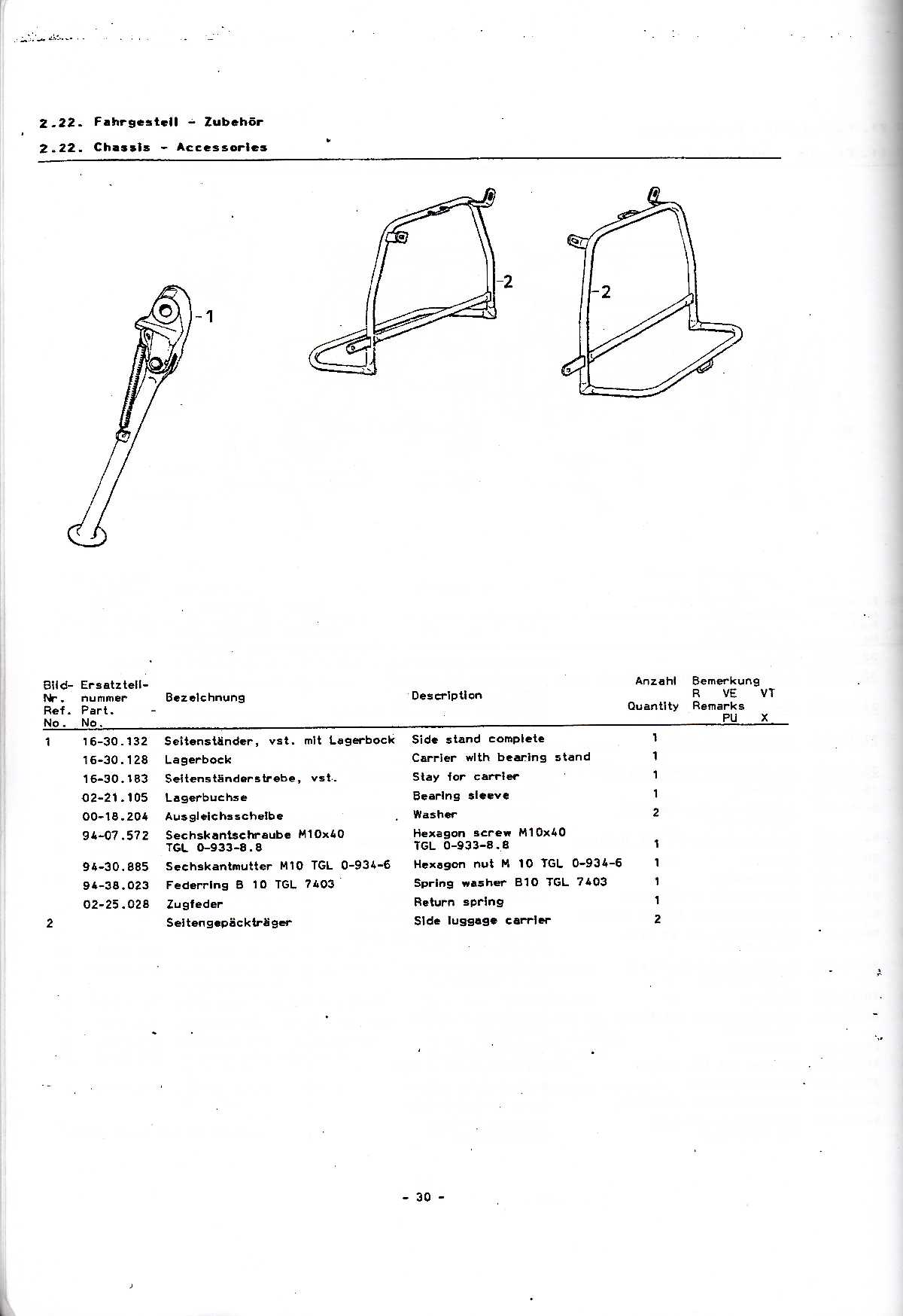 Katalog MZ 150 ETZ, MZ 125 ETZ - 2.22. Fahrgestell - Zubehör 