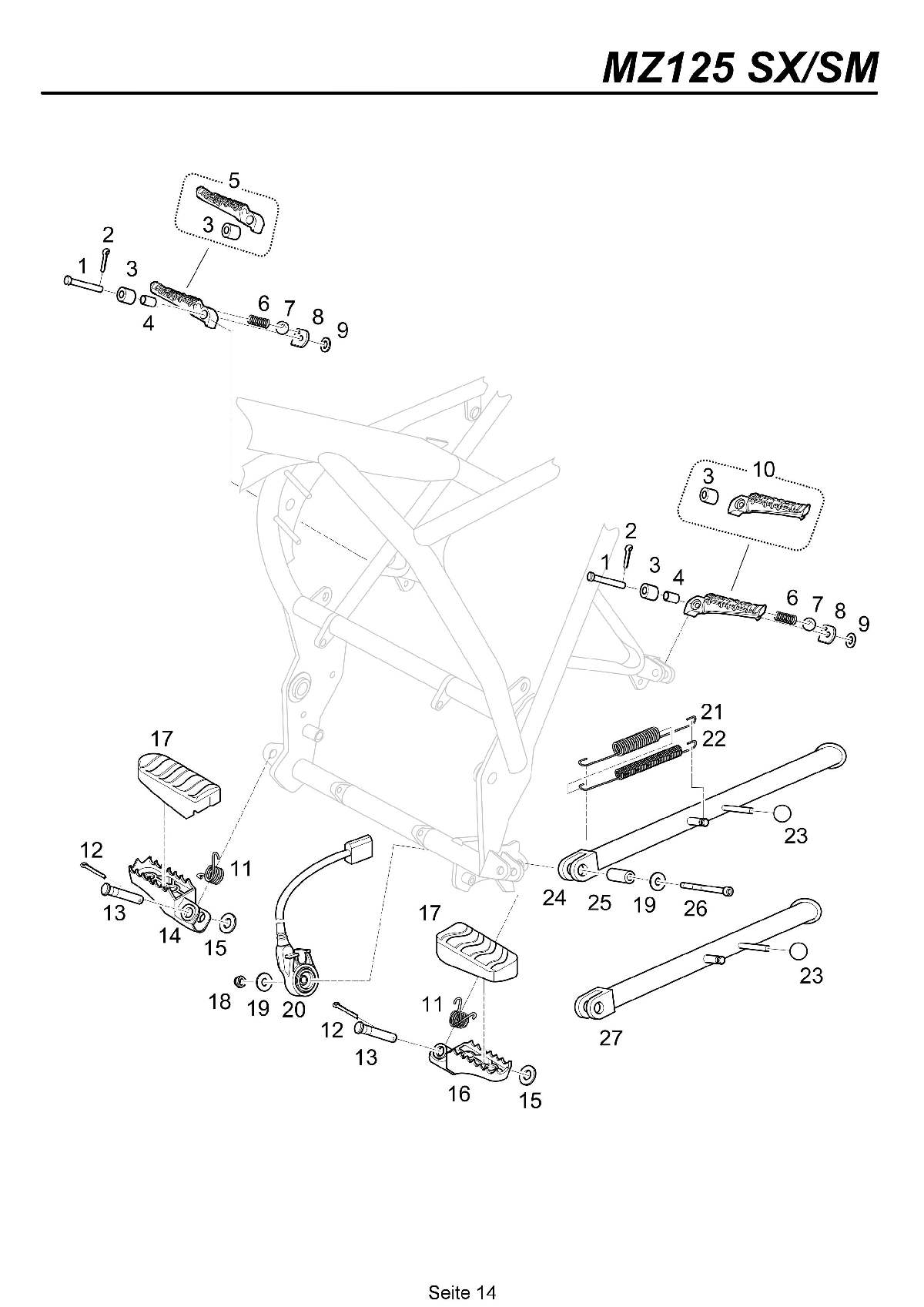 Katalog MZ 125 SX/SM - Fußrasten, Seitenständer /footrest, sidestand - 9