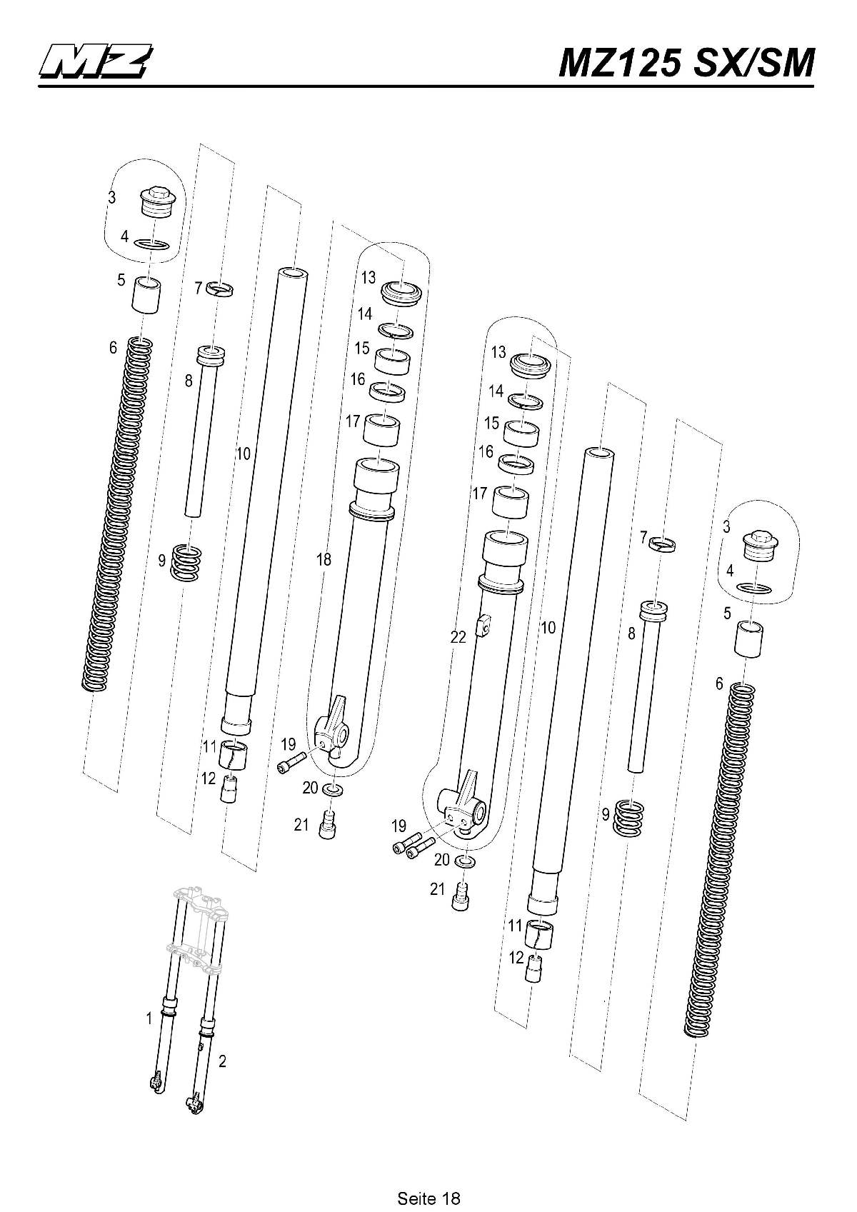 Katalog MZ 125 SX/SM - Telegabel / front fork - 13