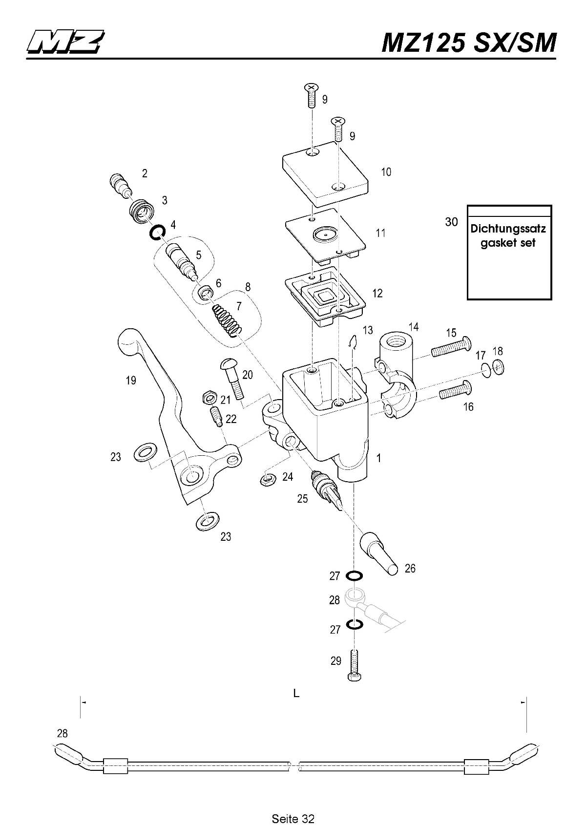 Katalog MZ 125 SX/SM - Hauptbremszylinder vorn / front master cylinder - 27