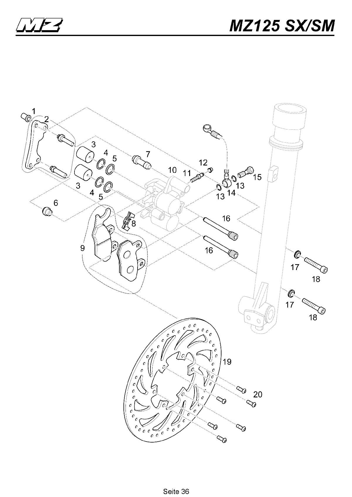 Katalog MZ 125 SX/SM - Bremssattel- & Scheibe vorn / front brake caliper- & disc - 31