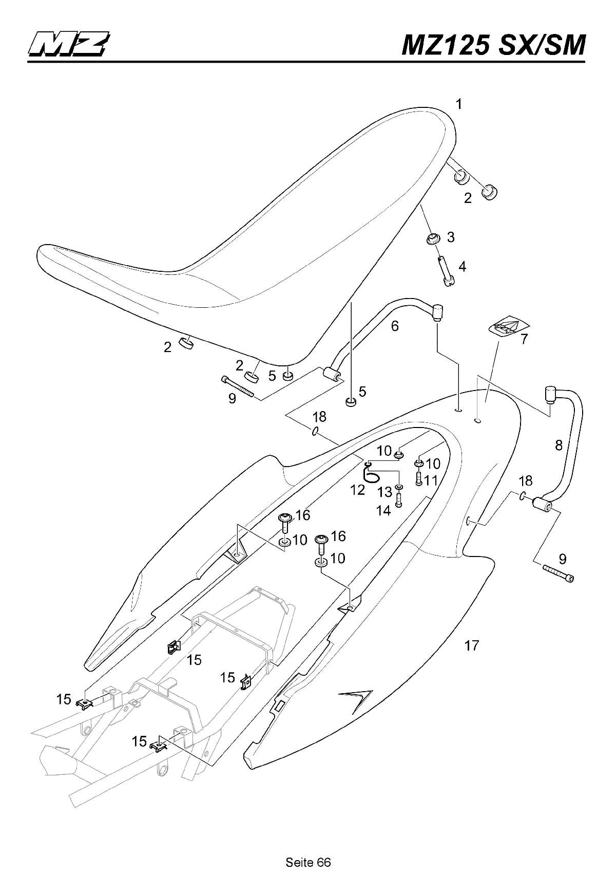 Katalog MZ 125 SX/SM - Seitenheckverkleidung, Sitzbank / side rear covering, double seat - 61