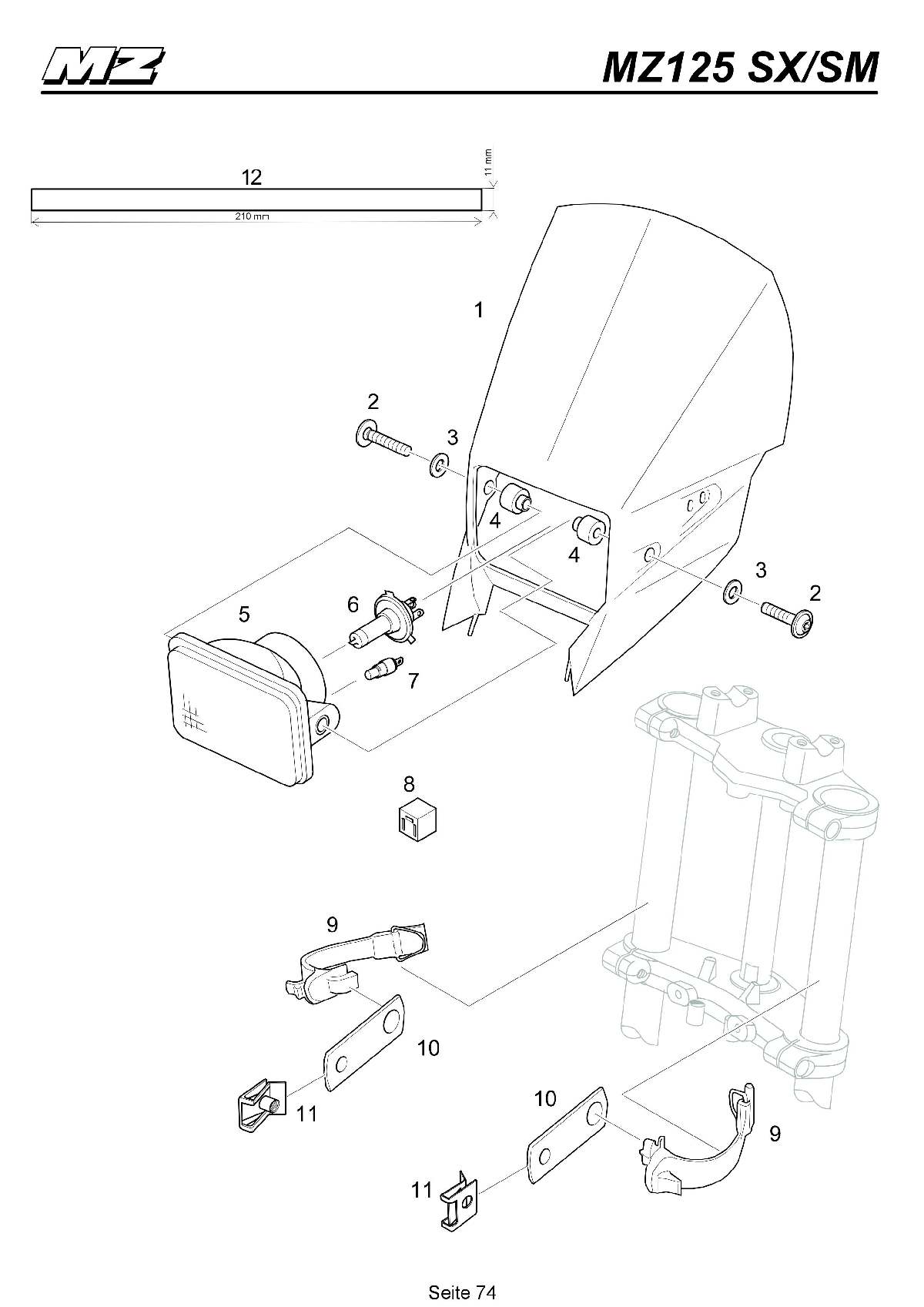 Katalog MZ 125 SX/SM - Frontverkleidung, Scheinwerfer/front covering, headlamp - 69