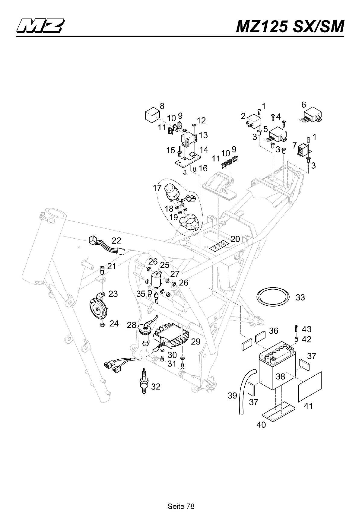 Katalog MZ 125 SX/SM - Elektrik, Batterie / electric, battery - 73