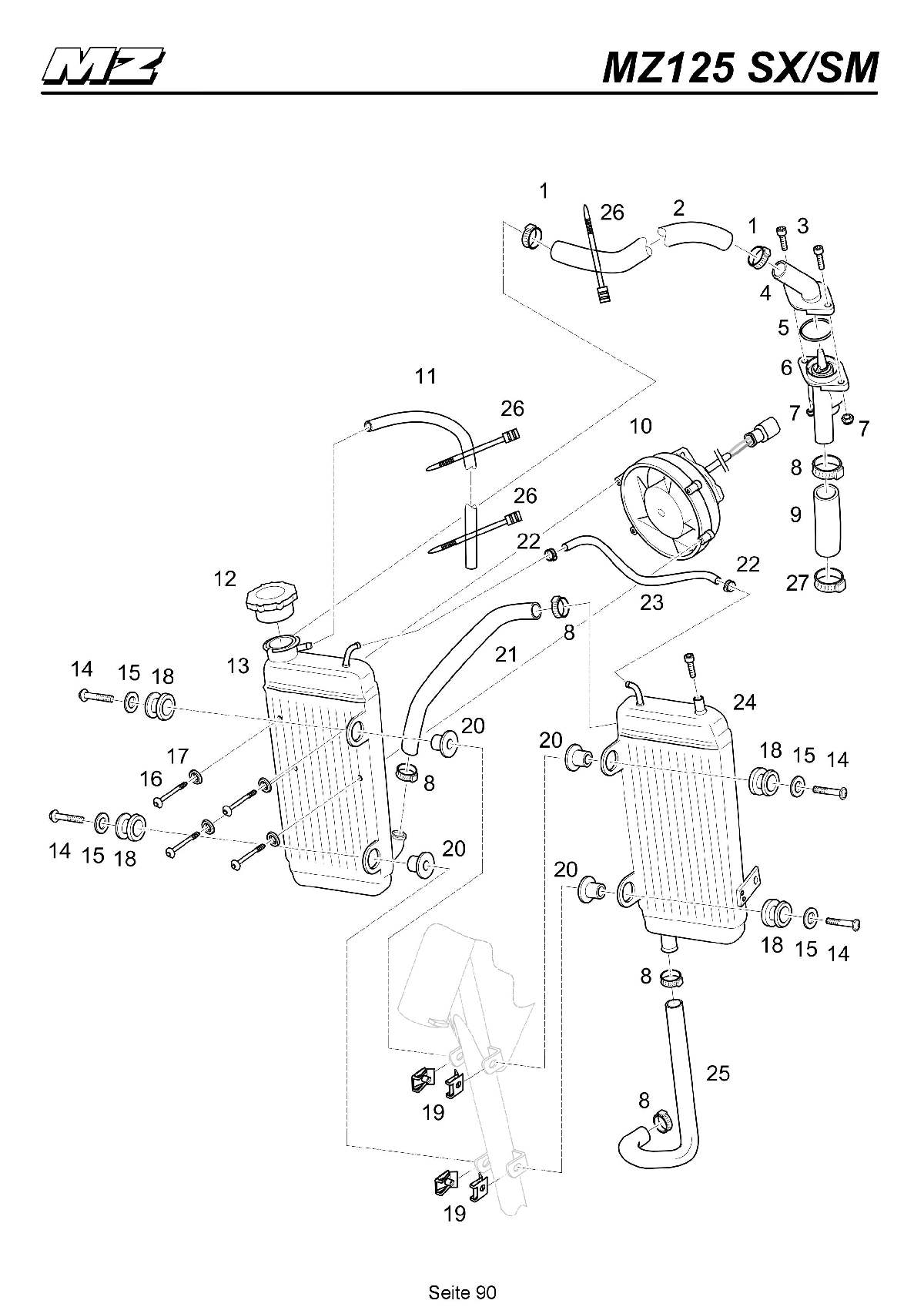 Katalog MZ 125 SX/SM - Kühlsystem / cooling system - 85