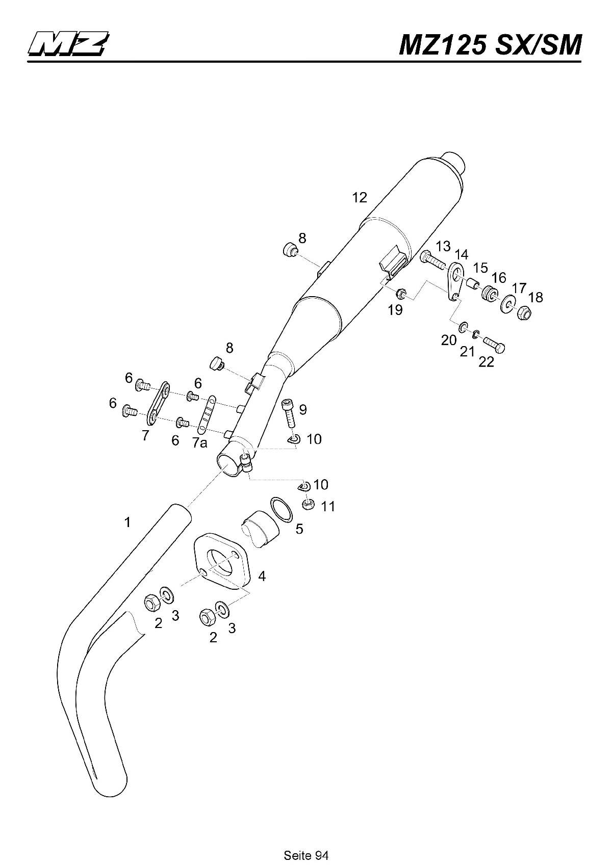 Katalog MZ 125 SX/SM - Auspuffanlage / exhaust system - 89