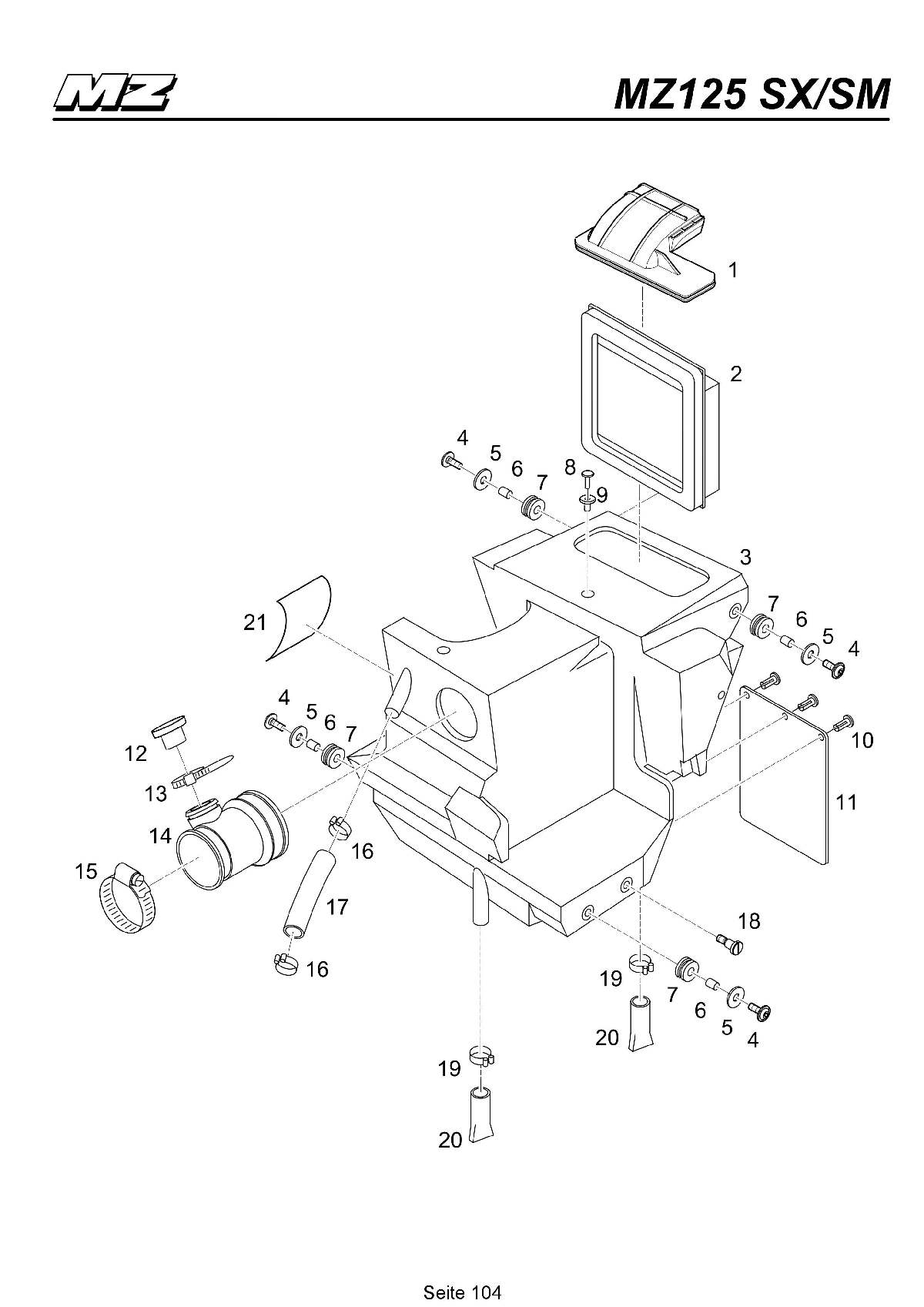 Katalog MZ 125 SX/SM - Ansaugsystem / air box system - 99