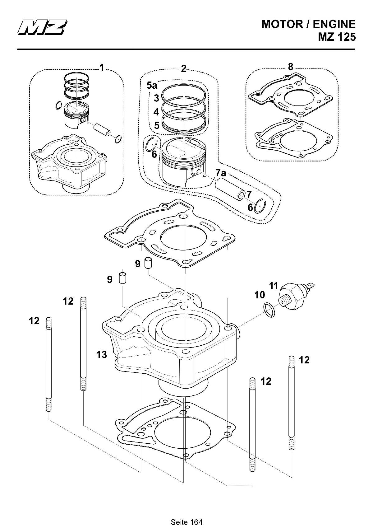 Katalog MZ 125 SX/SM - Zylinder, Kolben / cylinder, piston - 158