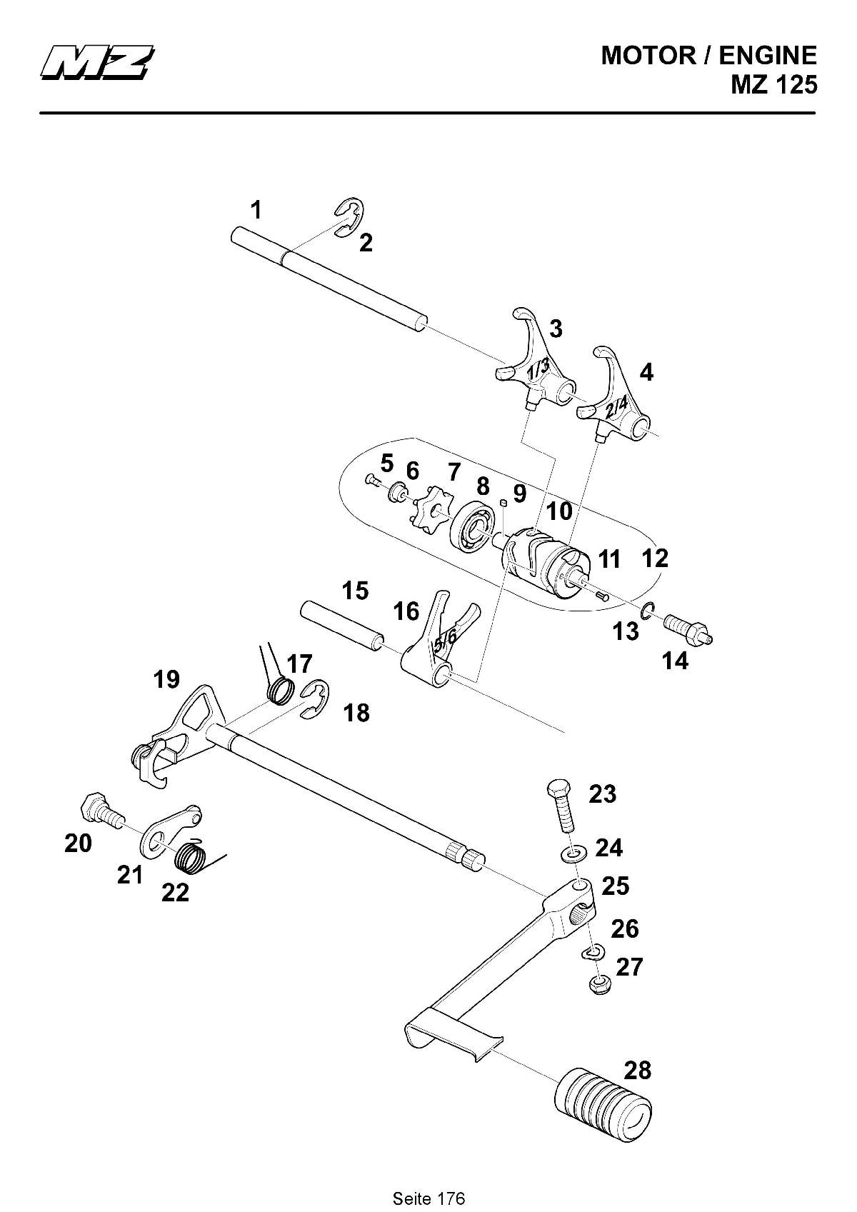 Katalog MZ 125 SX/SM - Schaltbetätigung / gear change assy. - 170