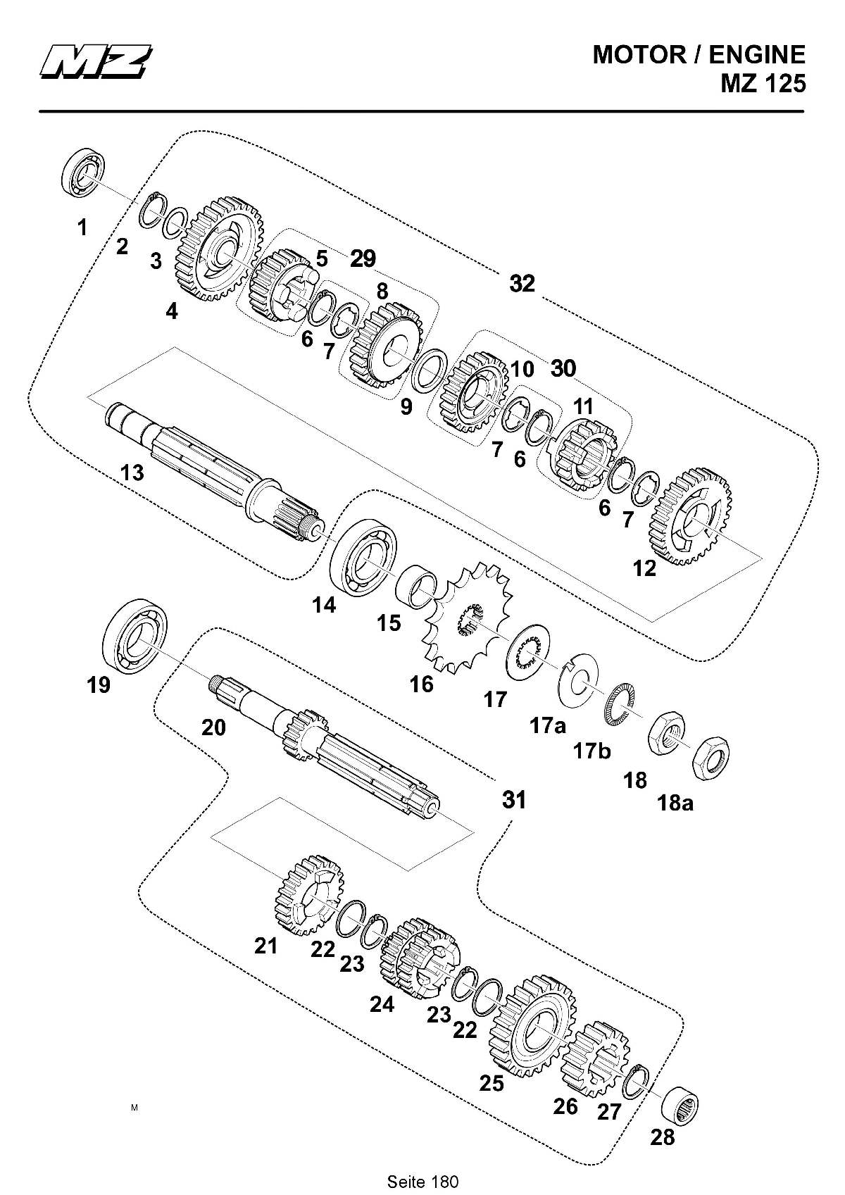 Katalog MZ 125 SX/SM - Getriebe / gearbox - 174