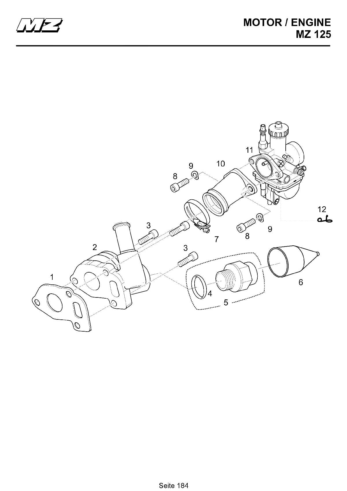 Katalog MZ 125 SX/SM - Vergaser, Ansaugkrümmer / carburetor, intake manifold - 178