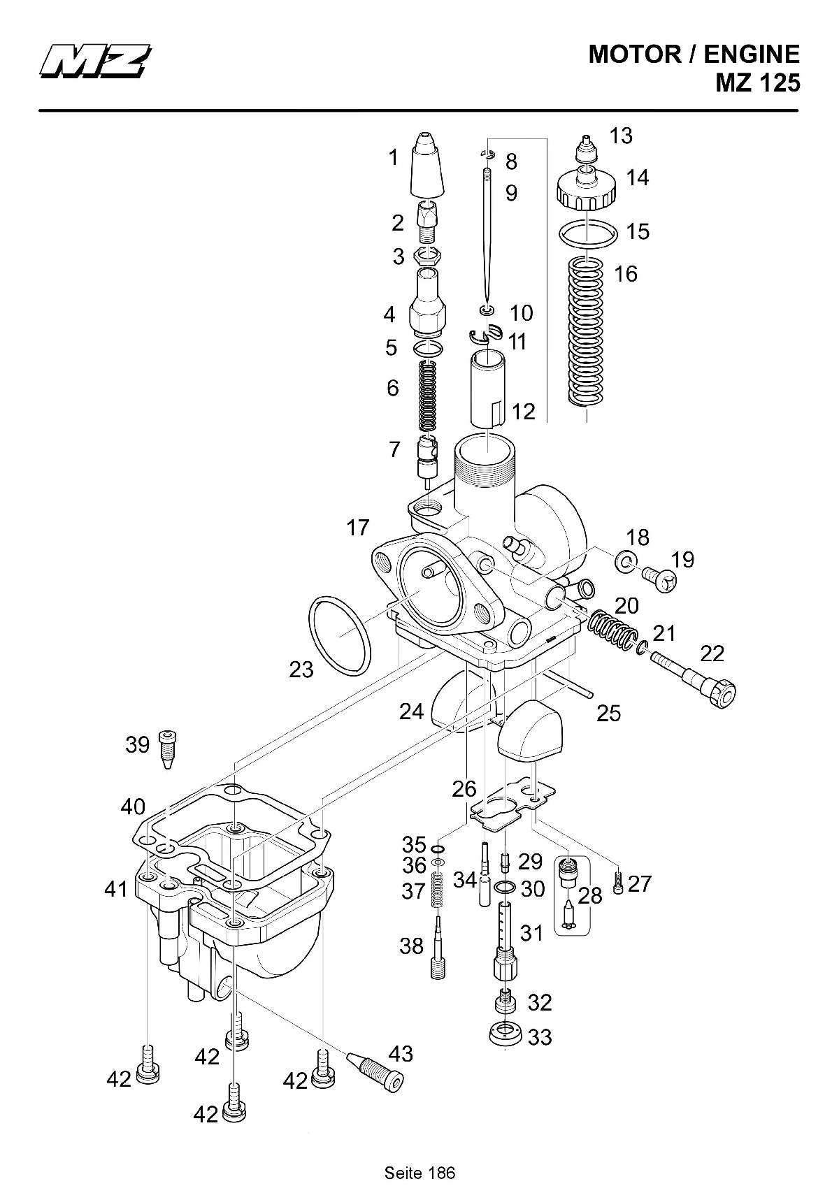 Katalog MZ 125 SX/SM - Vergaser-Ersatzteile / carburetor parts - 180