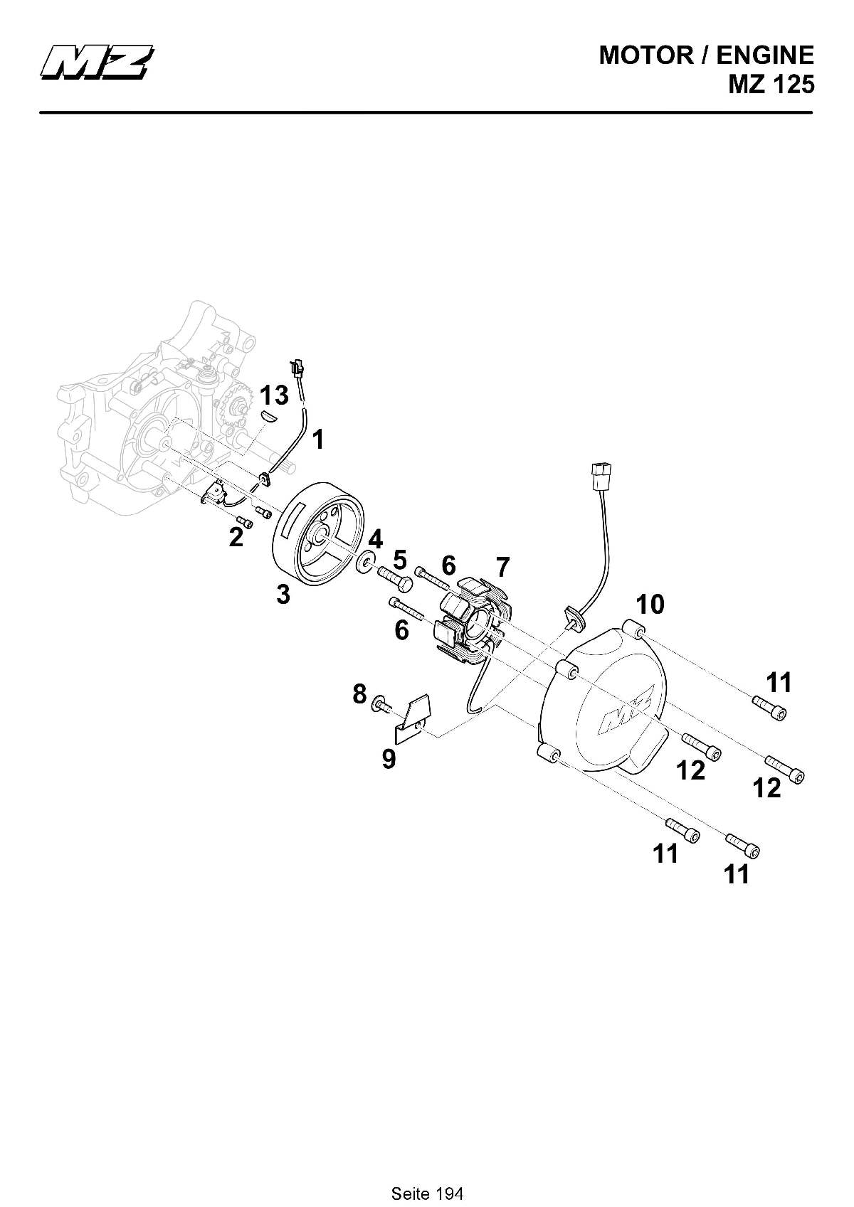 Katalog MZ 125 SX/SM - Lichtmaschine / generator - 175