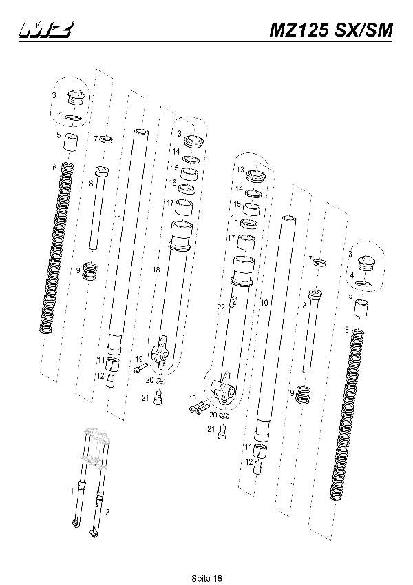 Katalog MZ 125 SX/SM - Telegabel / front fork - 13