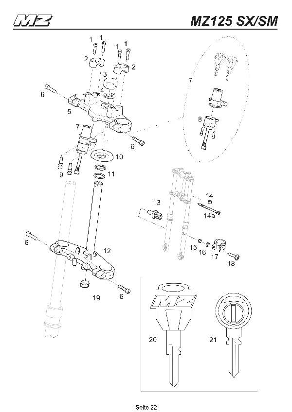 Katalog MZ 125 SX/SM - Gabelbrücken, Ösen / upper and lower fork bridge, guides - 17