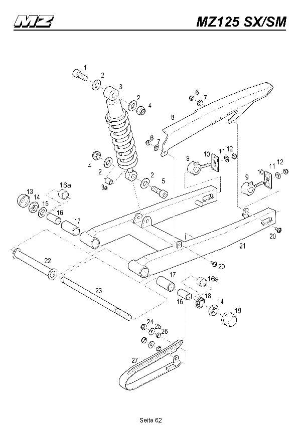 Katalog MZ 125 SX/SM - Hinterradfederung, Schwinge / rear suspension, swing fork - 57