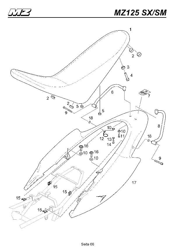 Katalog MZ 125 SX/SM - Seitenheckverkleidung, Sitzbank / side rear covering, double seat - 61