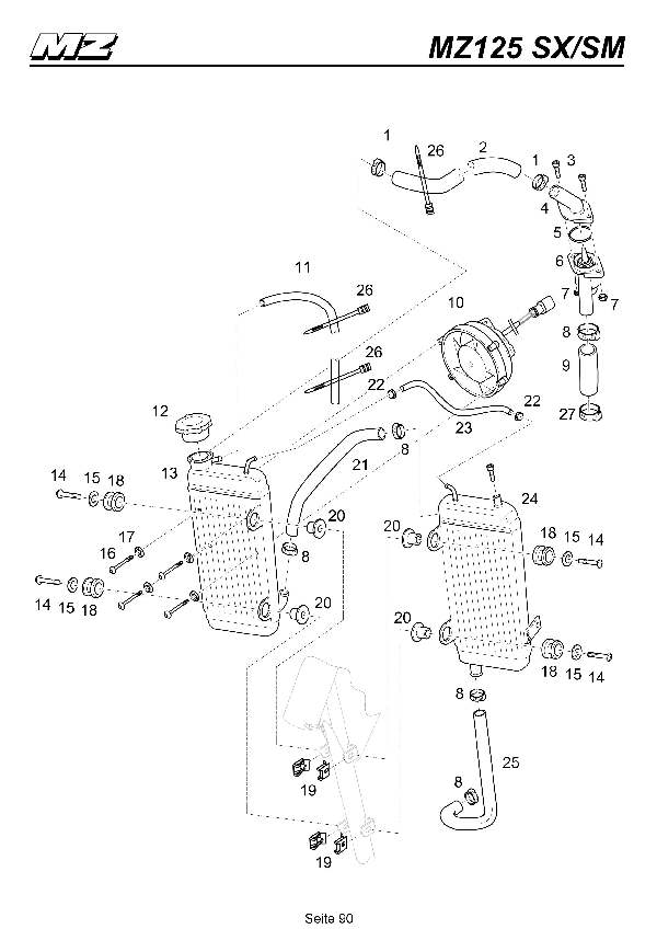 Katalog MZ 125 SX/SM - Kühlsystem / cooling system - 85