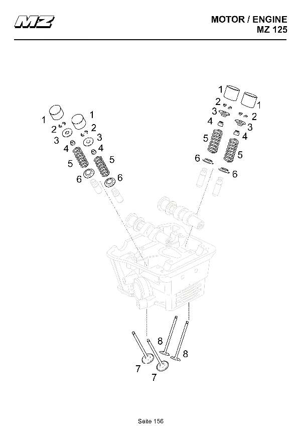 Katalog MZ 125 SX/SM - Valves mit gest. Tassen / valves with bucket tappets - 150