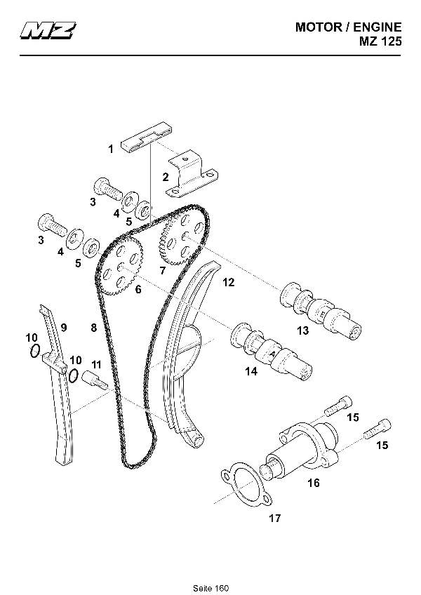 Katalog MZ 125 SX/SM - Ventiltrieb, Nockenwellen / valve-train assembly, camshafts - 154