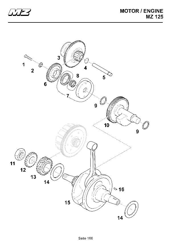 Katalog MZ 125 SX/SM - Kurbelwelle, Ausgleichswelle, Freilauf /crankshaft, balancer, free wheel - 160