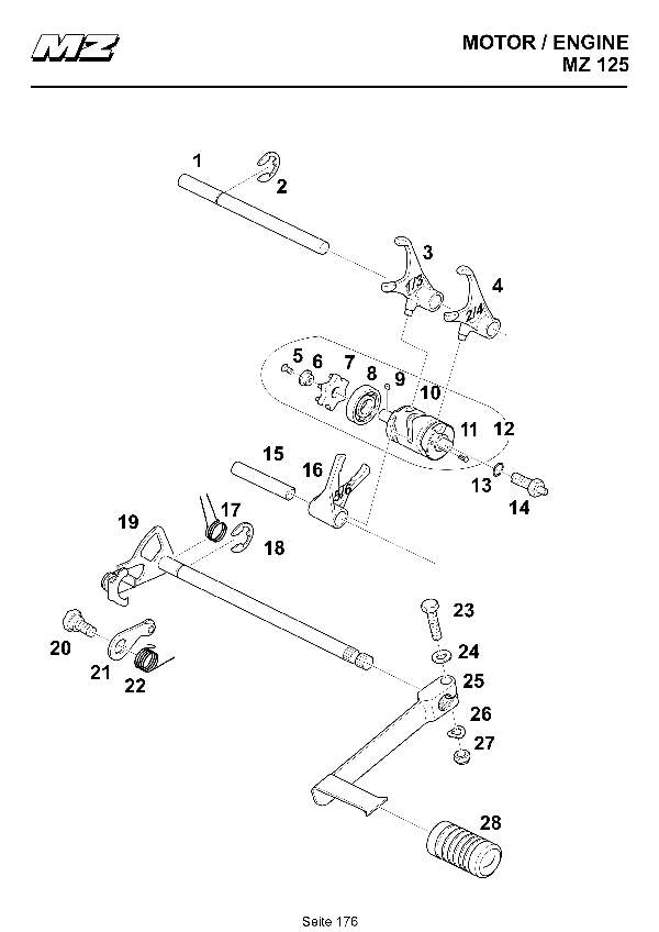 Katalog MZ 125 SX/SM - Schaltbetätigung / gear change assy. - 170