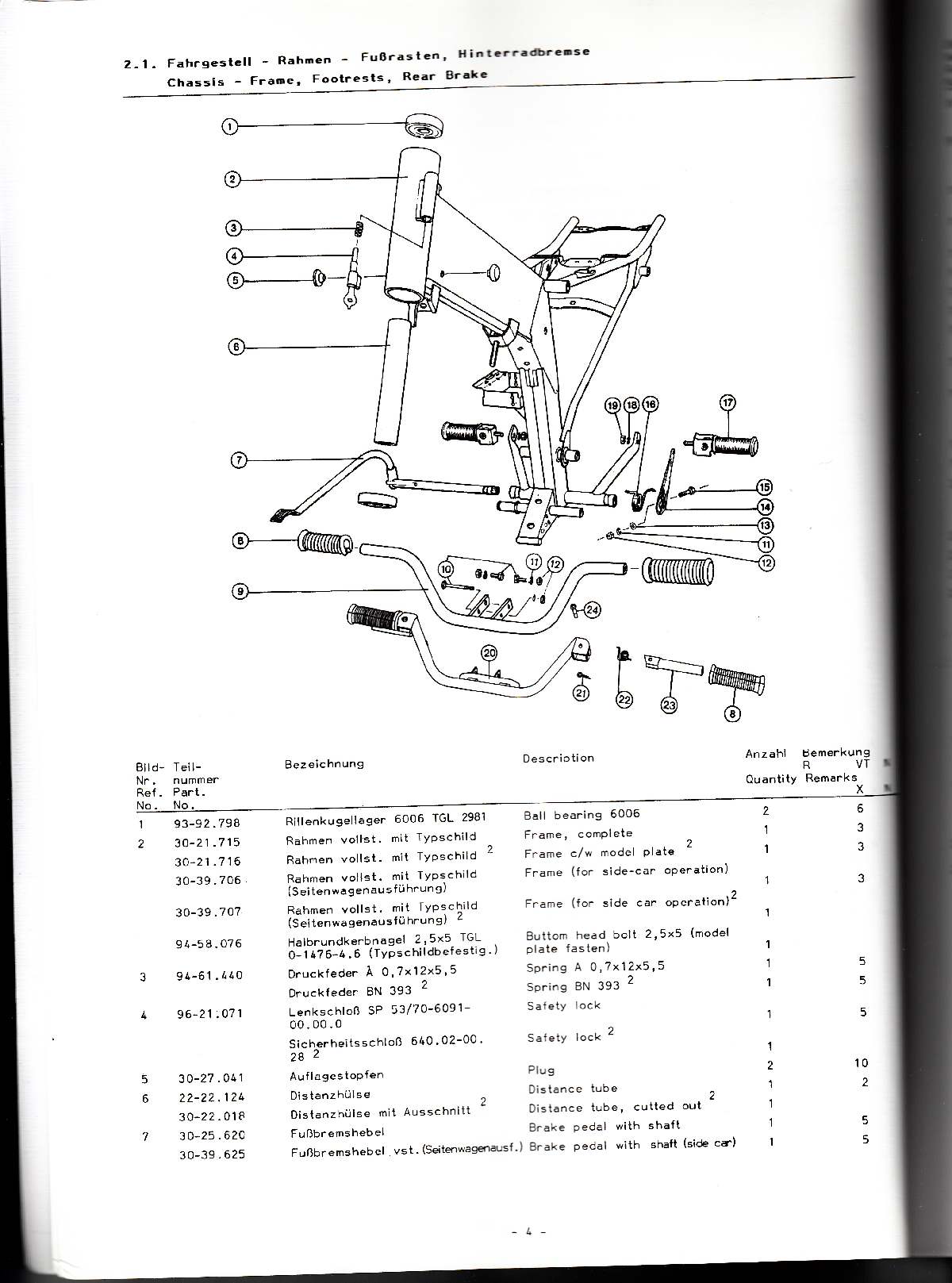 Katalog MZ 251 ETZ - 2.1. Fahrgestell - Rahmen - Fußrasten, Hinterradbremse 