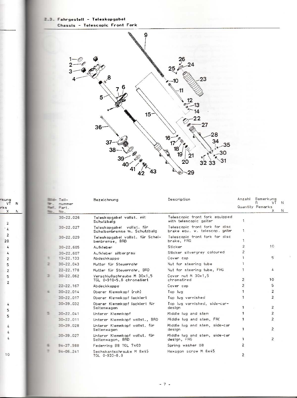 Katalog MZ 251 ETZ - 2.3. Fahrgestell - Teleskopgabel 