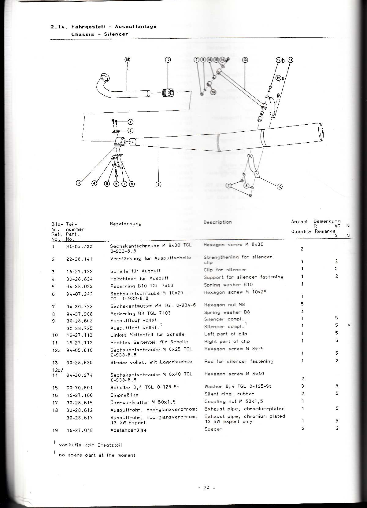 Katalog MZ 251 ETZ - 2.14. Fahrgestell - Auspuffanlage 