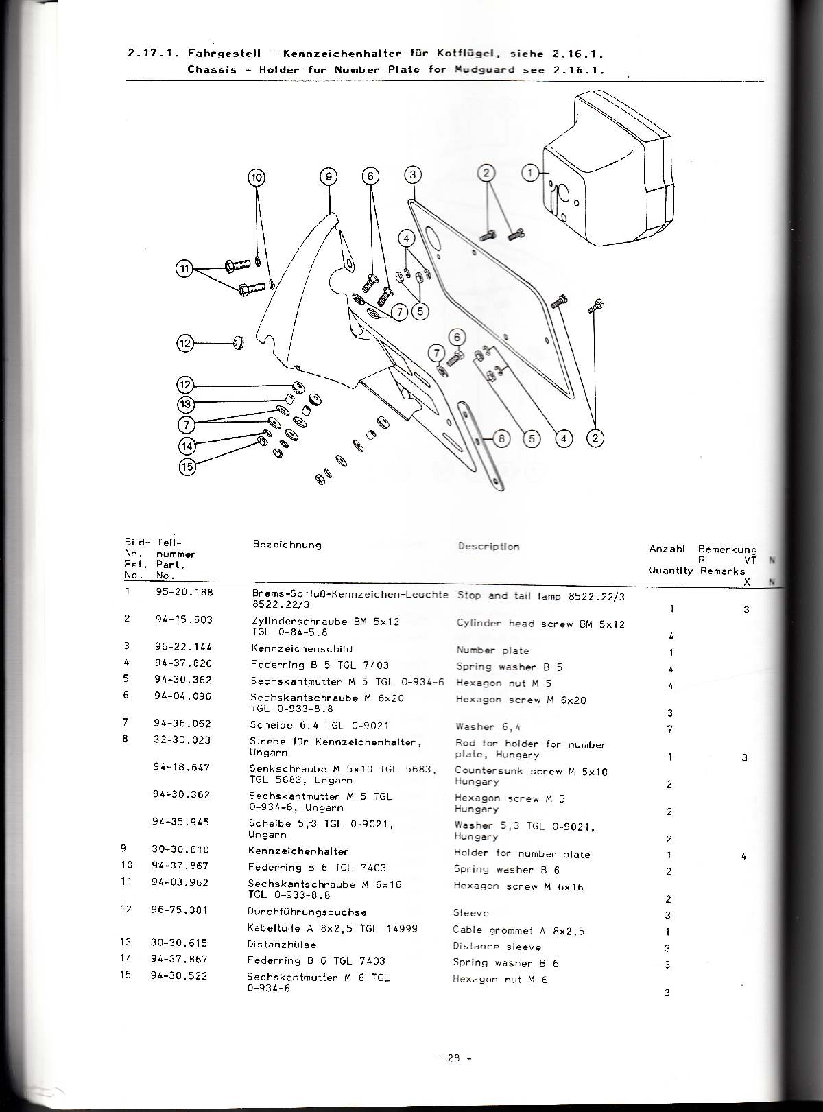 Katalog MZ 251 ETZ - 2.17.1. Fahrgestell - Kennzeichenhalter für Kotflügel,