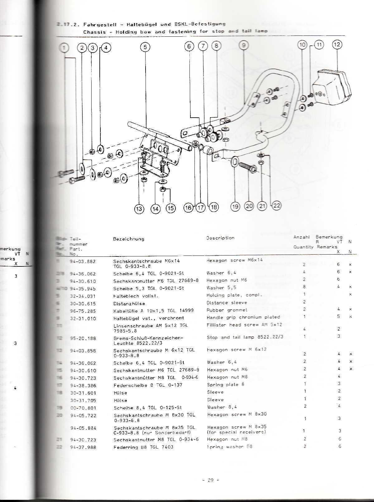 Katalog MZ 251 ETZ - 2.17.2. Fahrgestell - Haltebügel und BSKL-Befestigung