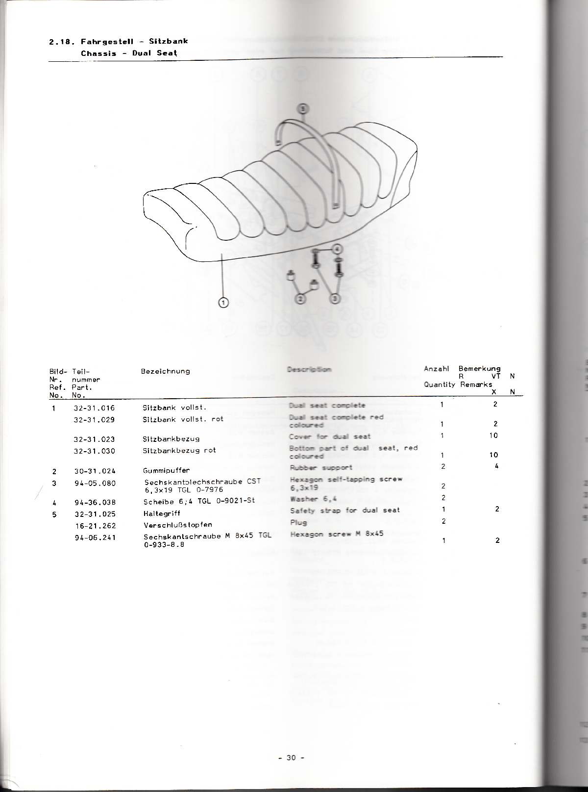 Katalog MZ 251 ETZ - 2.18.  Fahrgestell - Sitzbank 