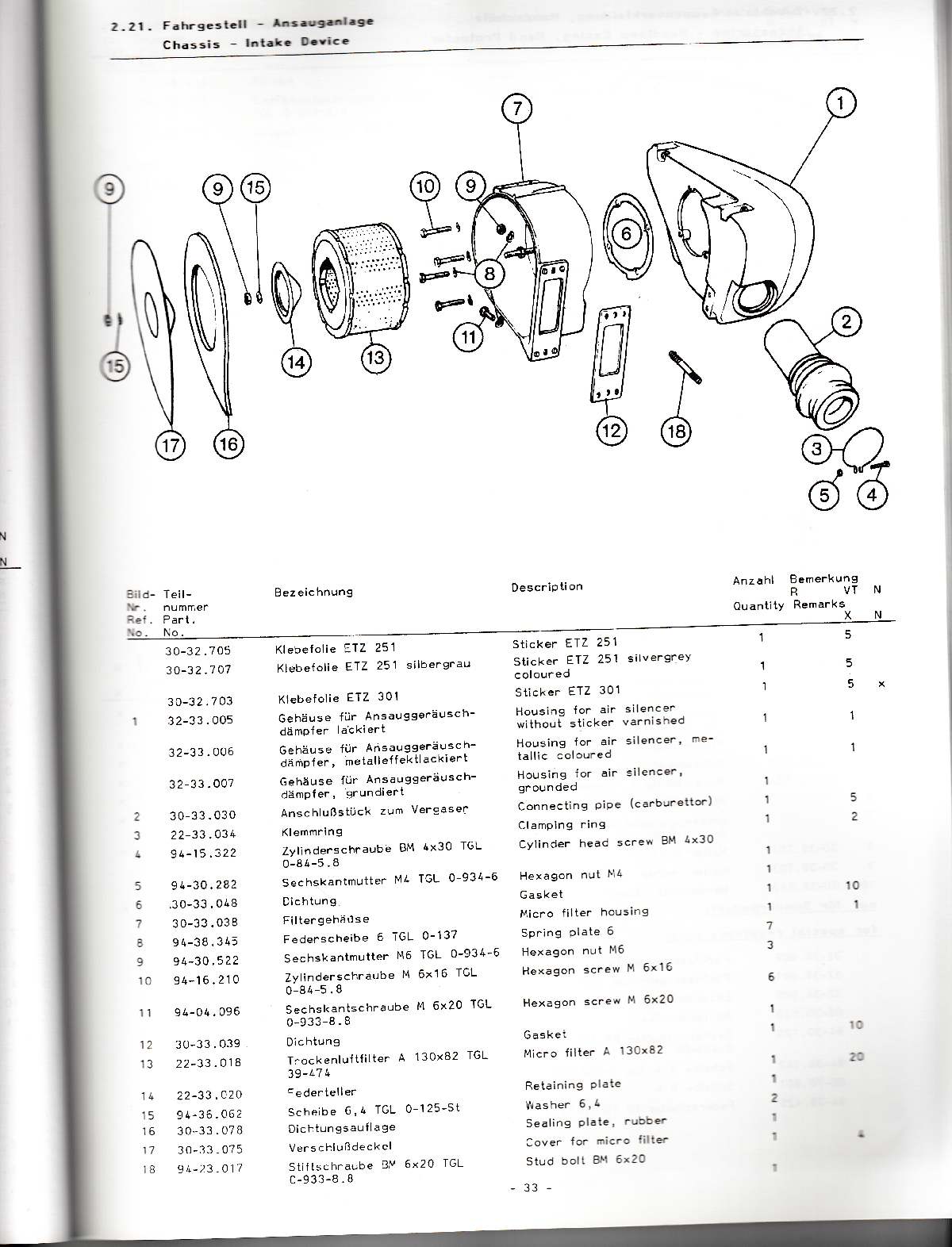 Katalog MZ 251 ETZ - 2.21. Fahrgestell - Ansauganlage 