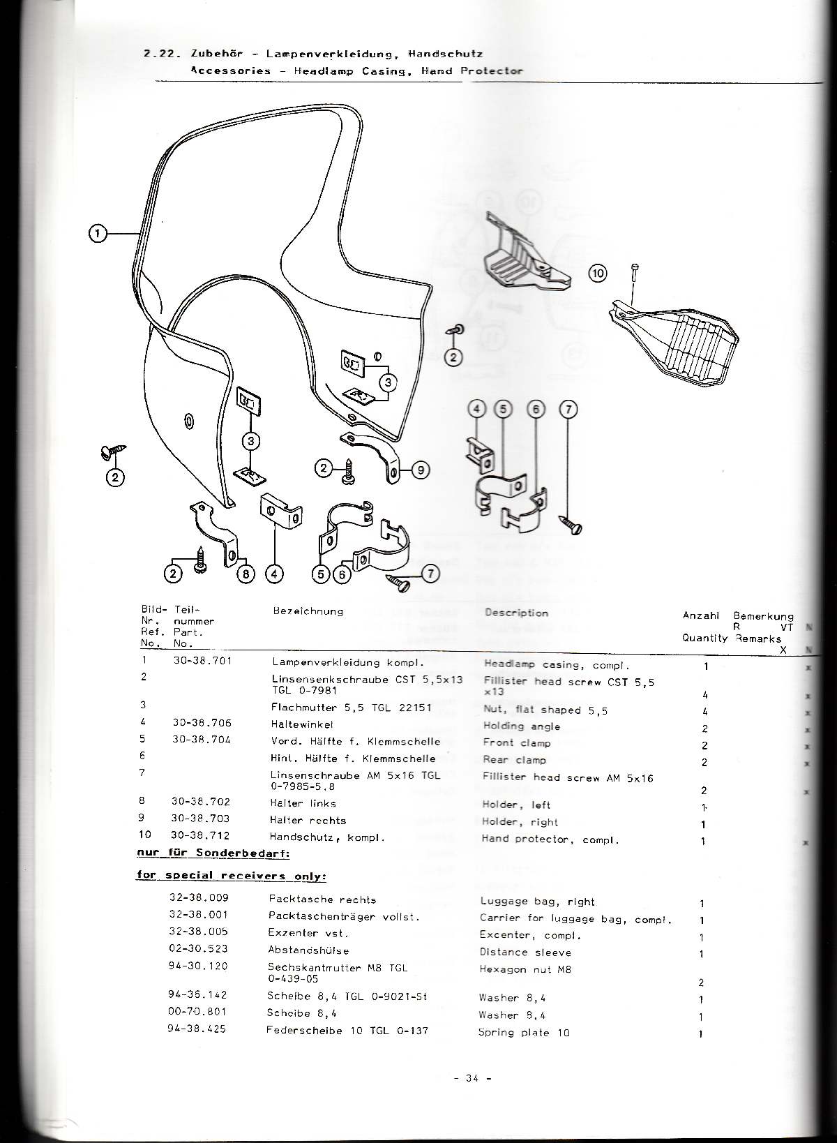 Katalog MZ 251 ETZ - 2.22. Zubehör - Lampenverkleidung, Handschutz 
