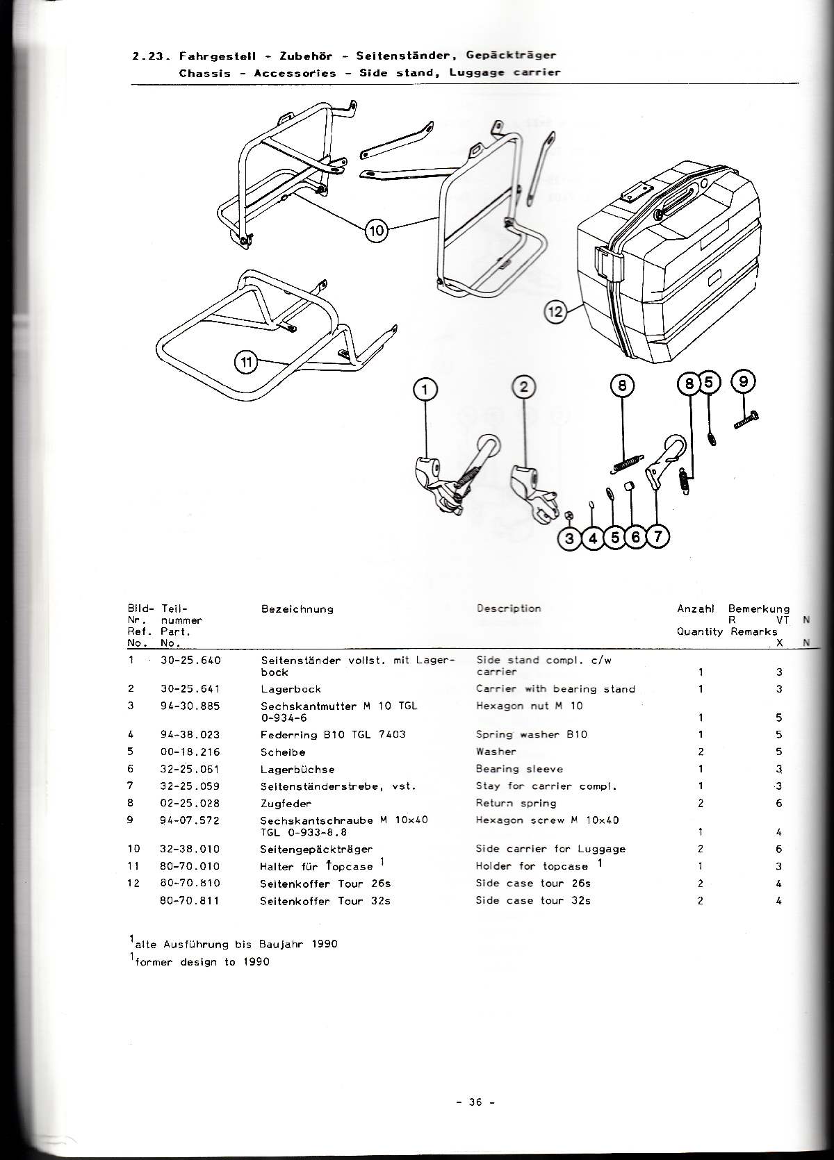 Katalog MZ 251 ETZ - 2.23. Fahrgestell - Zubehör - Seitenständer, Gepäckträger 