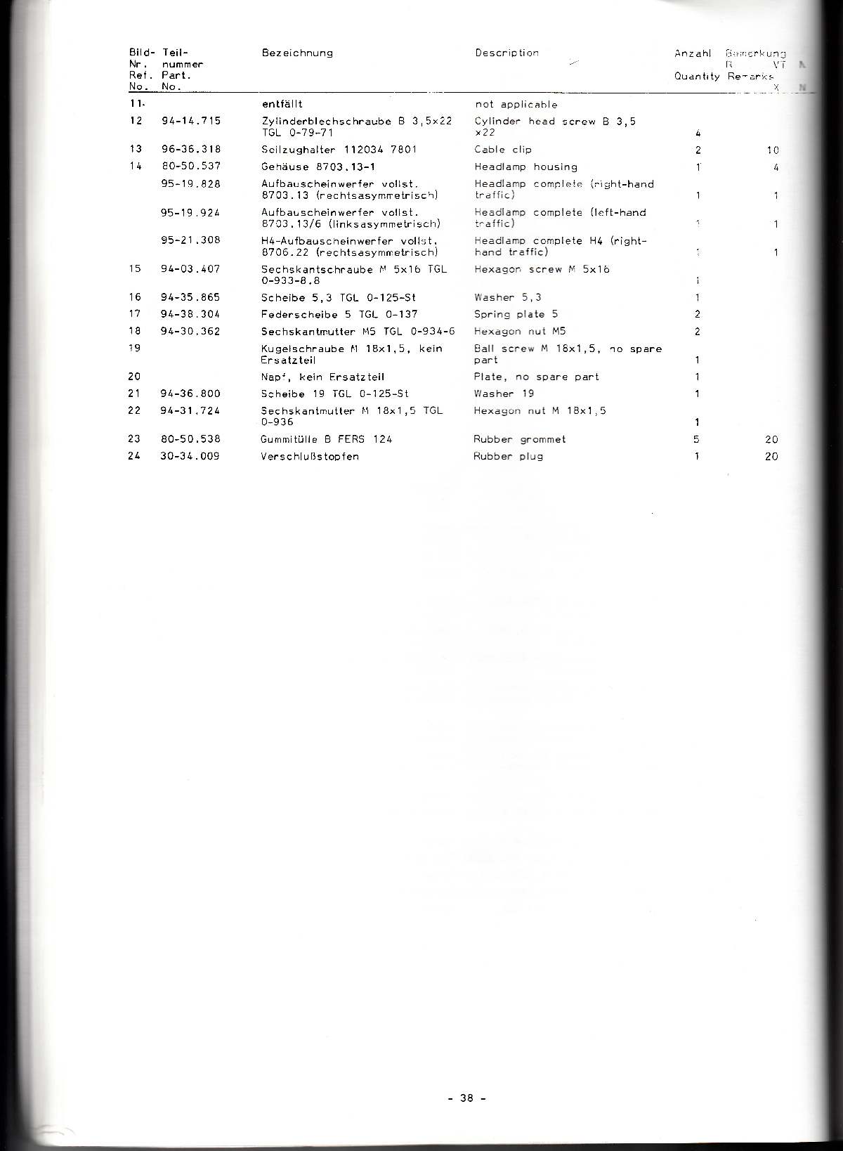 Katalog MZ 251 ETZ - 3.1. Elektrische Ausrüstung - Scheinwerfer