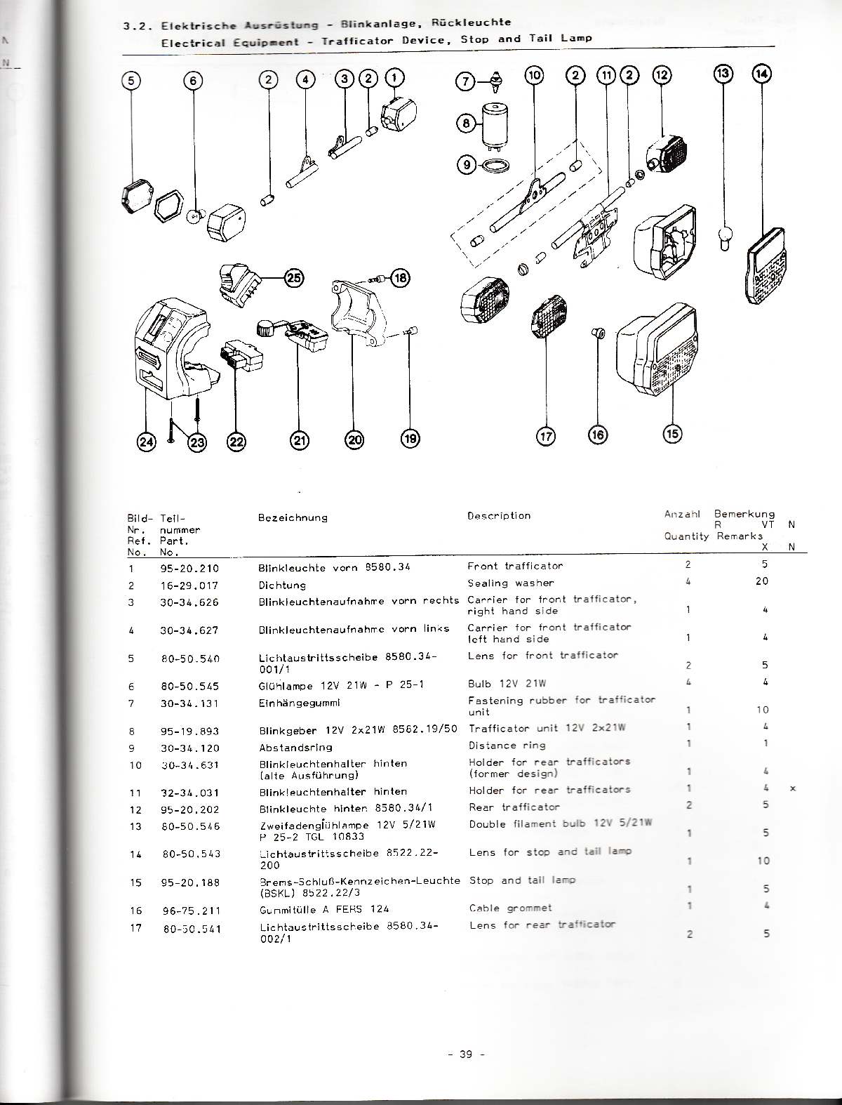 Katalog MZ 251 ETZ - 3.2. Elektrische Ausrüstung - Blinkanlage, Rückleuchte