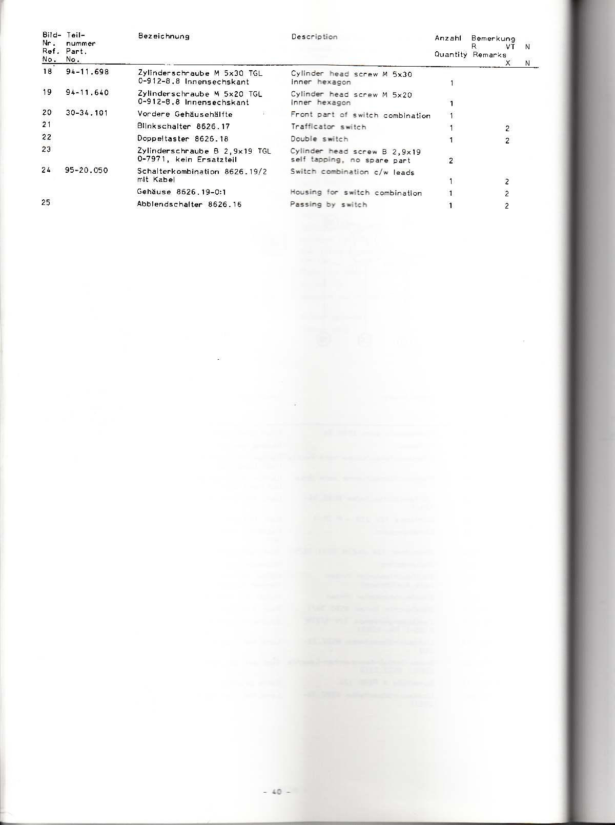 Katalog MZ 251 ETZ - 3.2. Elektrische Ausrüstung - Blinkanlage, Rückleuchte