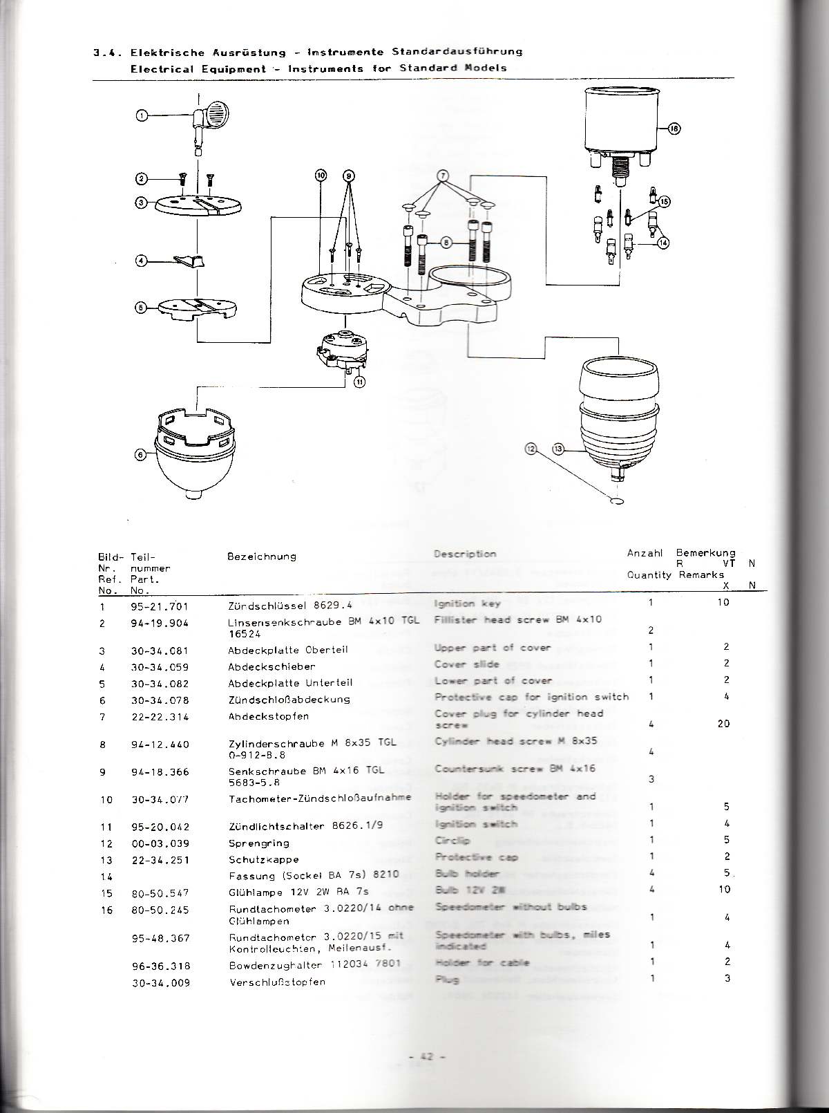 Katalog MZ 251 ETZ - 3-4. Elektrische Ausrüstung - Instrumente Standardausführung 