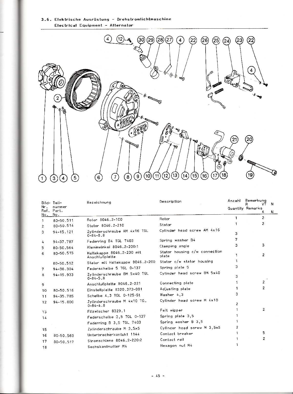 Katalog MZ 251 ETZ - 3.6. Elektrische Ausrüstung - Drehstrondichtmaschine 