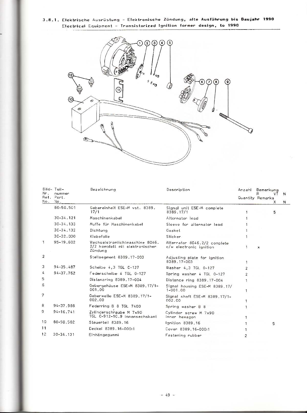 Katalog MZ 251 ETZ - 3.8.1. Elektrische Ausrüstung - Elektronische Zündung, alte Ausführung bis Baujahr 1990 