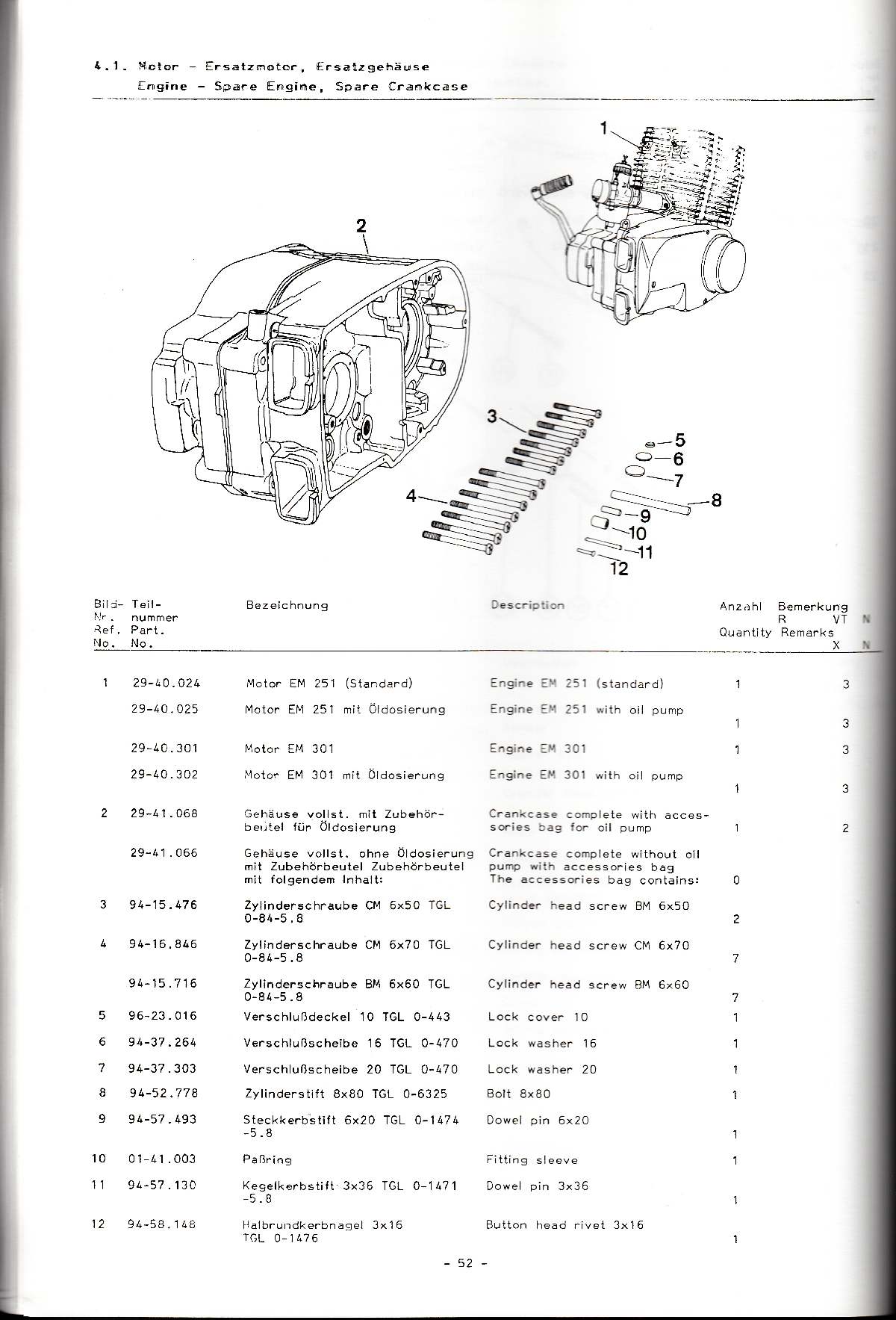 Katalog MZ 251 ETZ - 4.1. Motor - Ersatzmotor, Ersatzgehäuse 