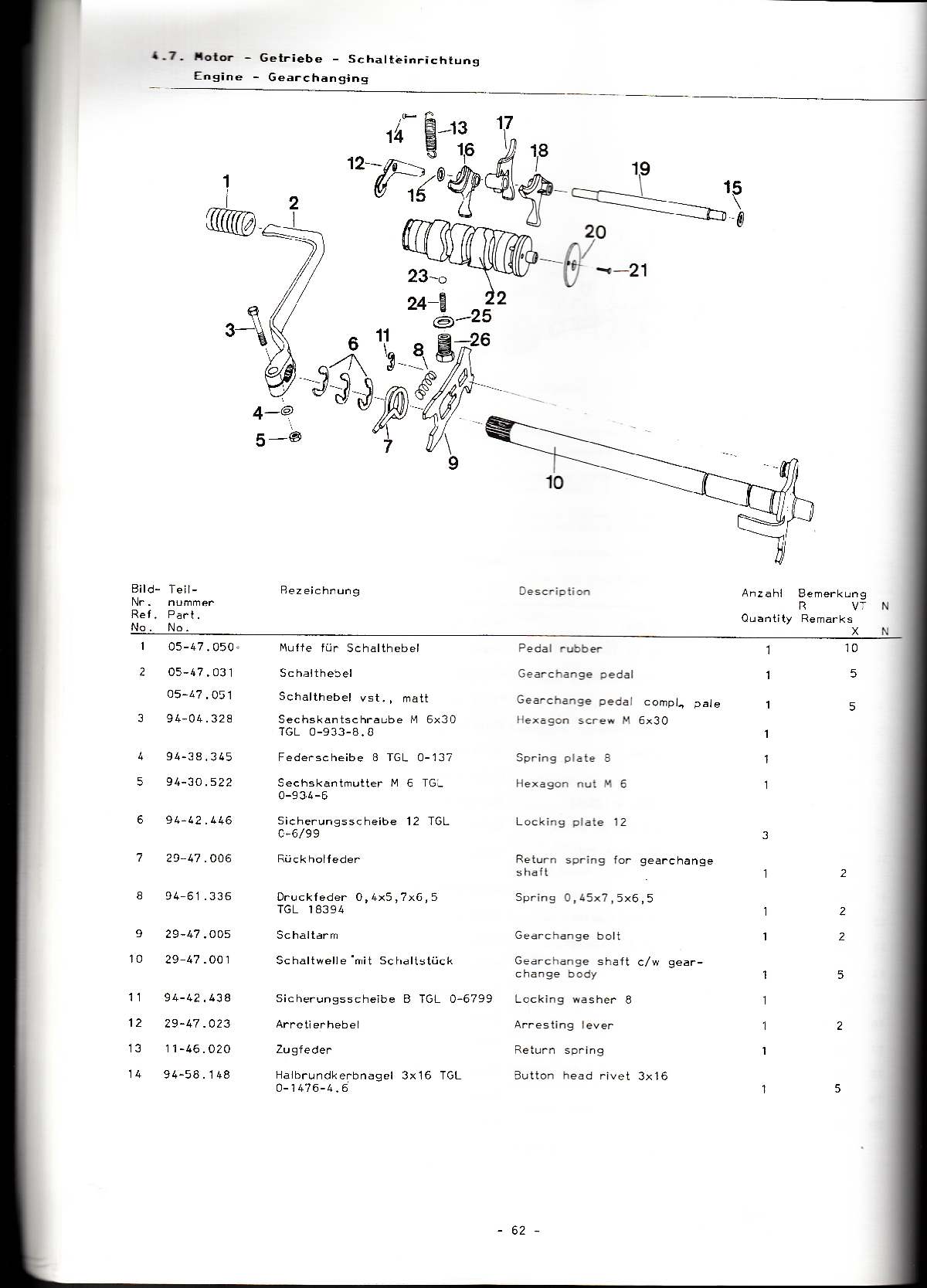 Katalog MZ 251 ETZ - 4.7. Motor - Getriebe - Schalteinrichtung 