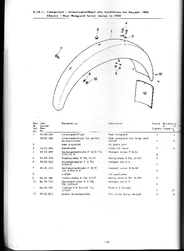 Katalog MZ 251 ETZ - 2.16.1. Fahrgestell - Hinterradkotflügel alte Ausführung bis Baujahr 1990 