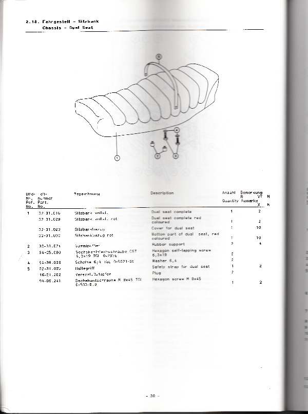 Katalog MZ 251 ETZ - 2.18.  Fahrgestell - Sitzbank 