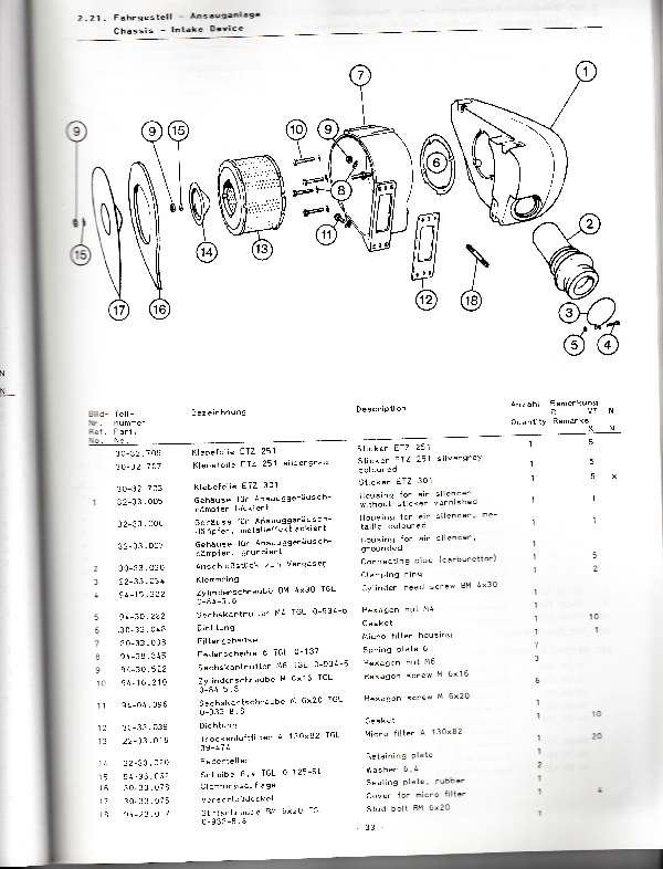 Katalog MZ 251 ETZ - 2.21. Fahrgestell - Ansauganlage 