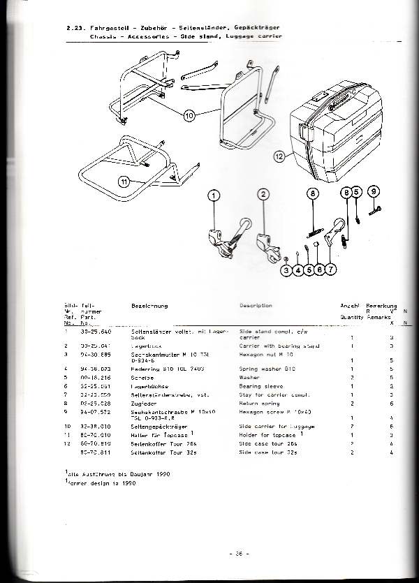 Katalog MZ 251 ETZ - 2.23. Fahrgestell - Zubehör - Seitenständer, Gepäckträger 