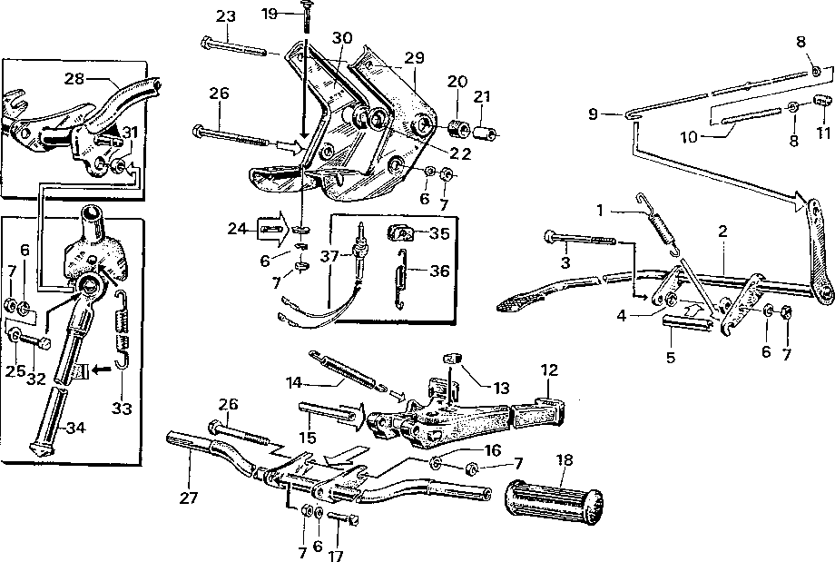 Simson S51 - Uložení motor, stojan, stupačky, pedál brzdy